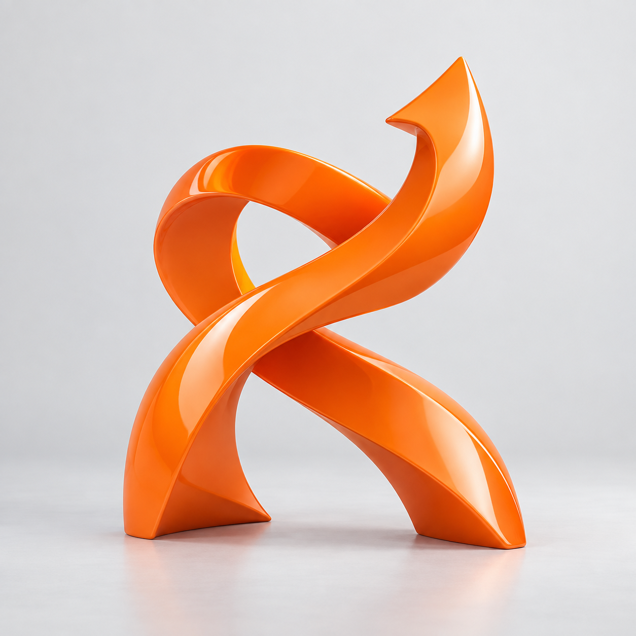 Sculptural orange ribbons rising together, representing business growth
